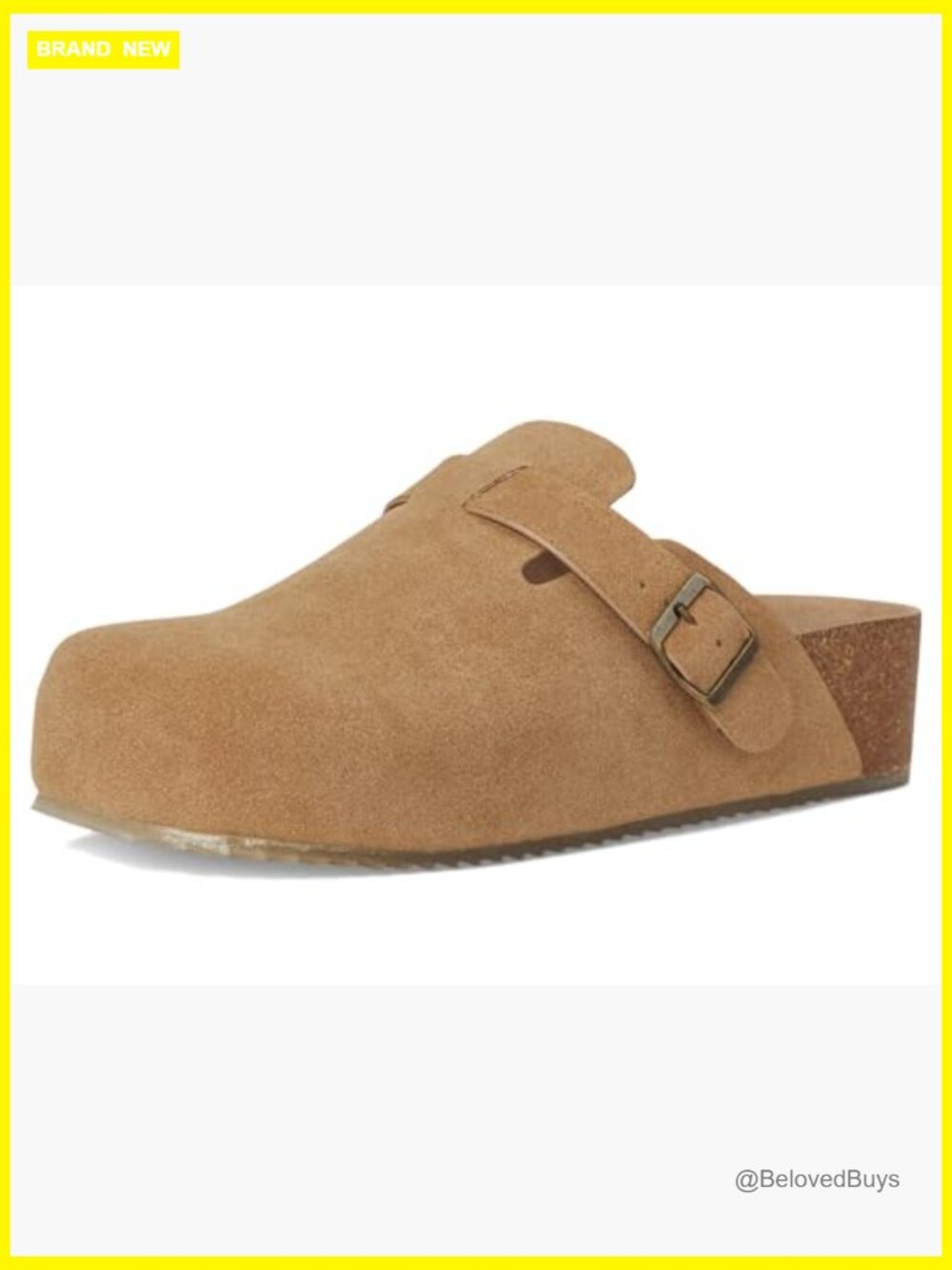 Faux Suede Cork Platform Mules with Buckle Detail - Picture 2 of 7